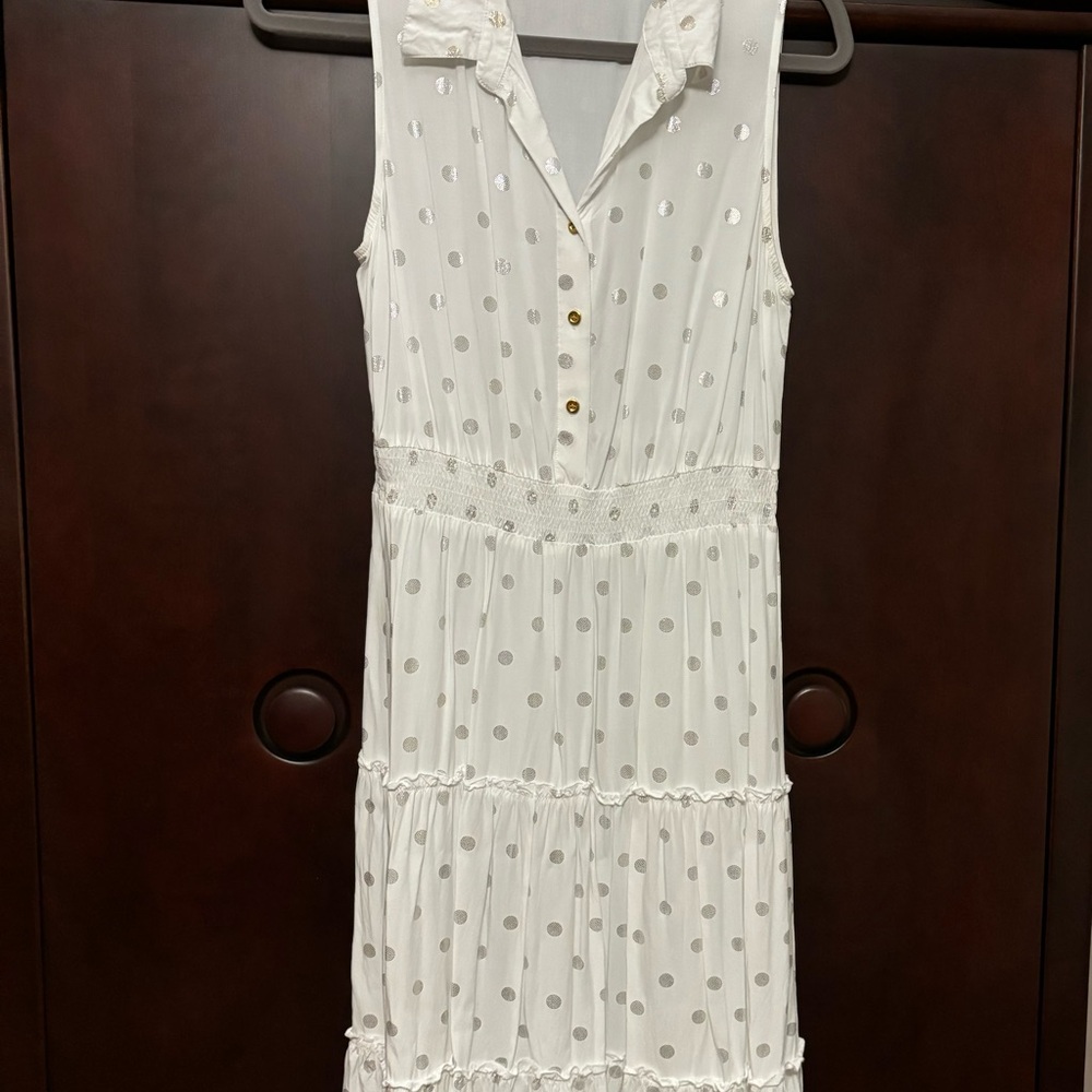 Chic White Dress with Silver Dots.